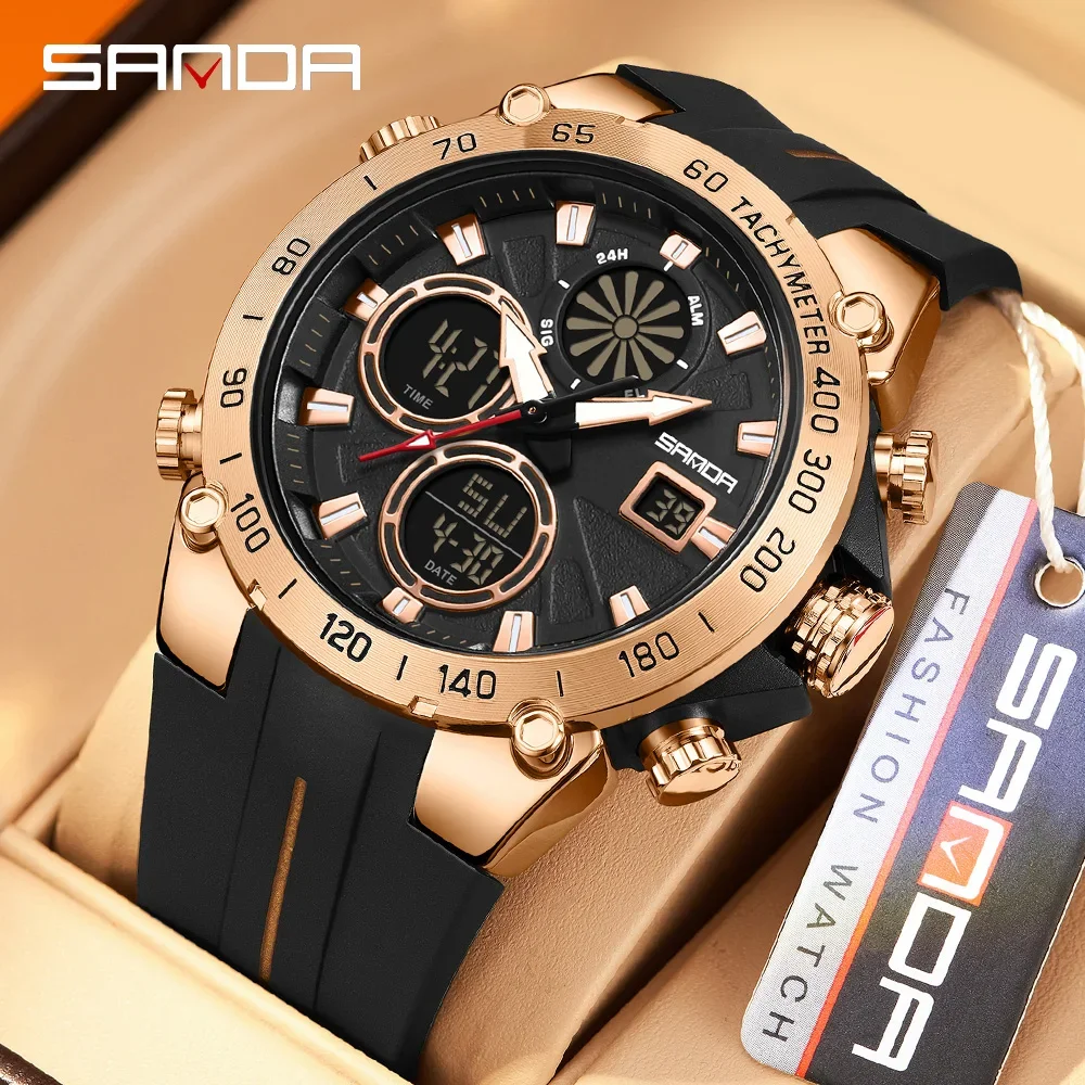 

Модные мужские электронные кварцевые часы SANDA, новинка 6262, спортивные часы-будильник на открытом воздухе, хронограф, водонепроницаемые мужские часы с календарем 50 м