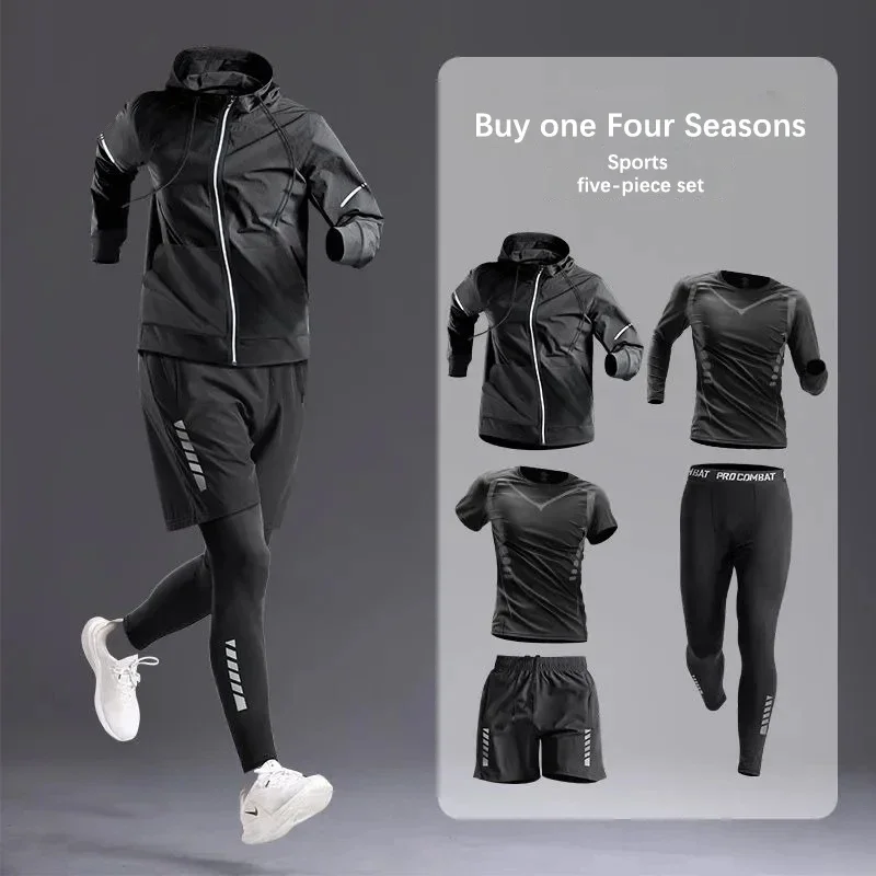Men's All-Season 5-Piece Sportswear Set Tracksuit for Running Cycling Fitness Hiking Gym Clothing Jogging Boxing