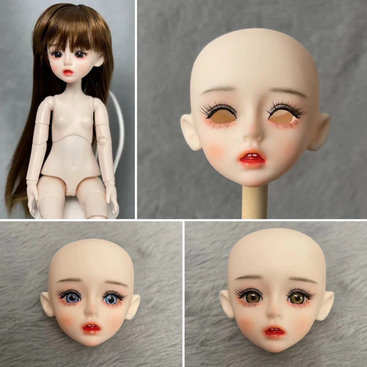 Handmade Makeup 30cm Doll Head or Whole Doll Practice Makeup Open Head 1/6 BJD Doll, Toys for Girls