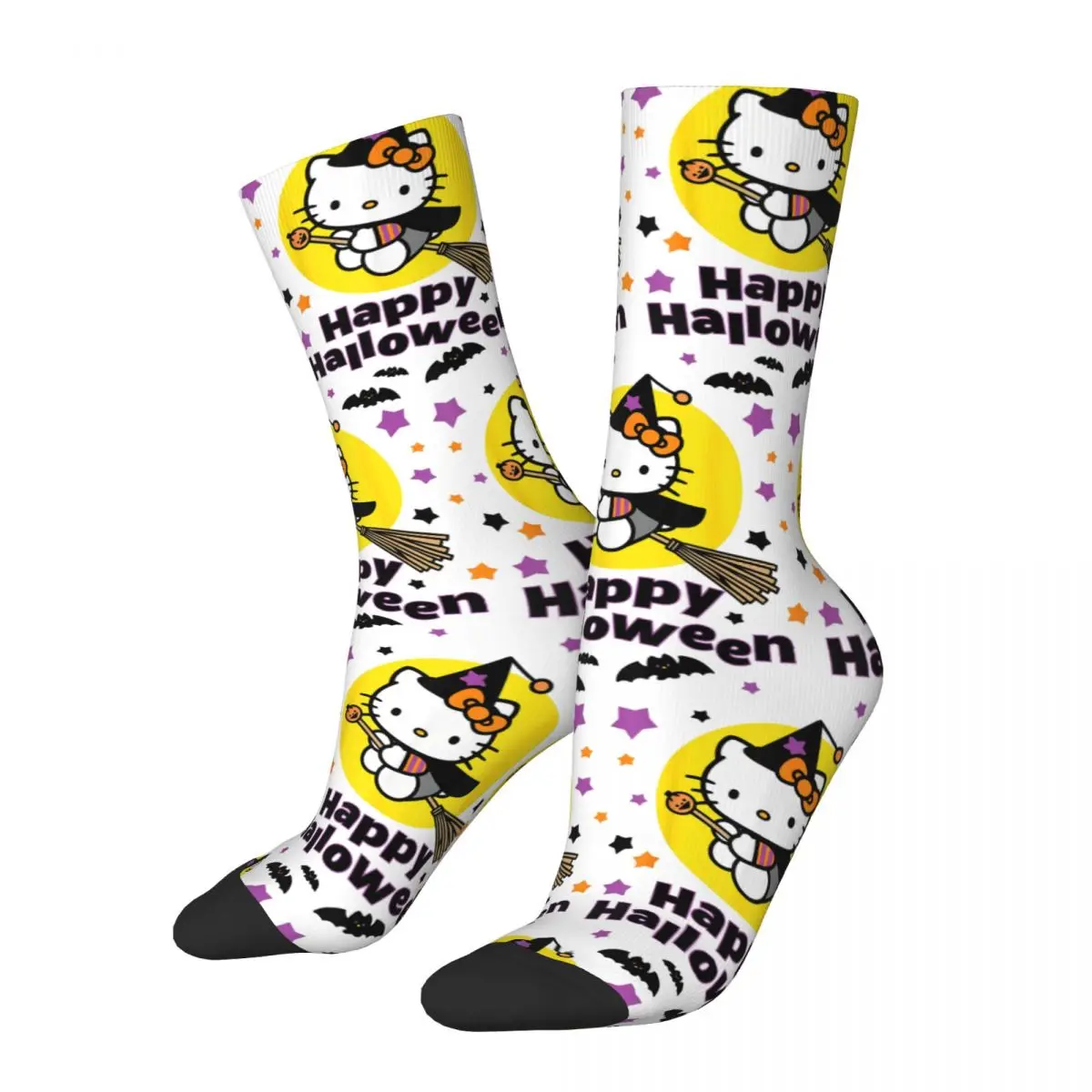 Colorful Hello Kitty Happy Halloween Basketball Socks Polyester Long Socks for Women Men Sweat Absorbing