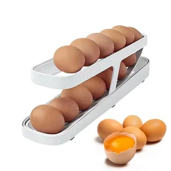 Rolagem automática Egg Rack Titular, Caixa de armazenamento, Egg Basket Container, Organizador, Rolldown Refrigerador, Dispenser for Kitchen