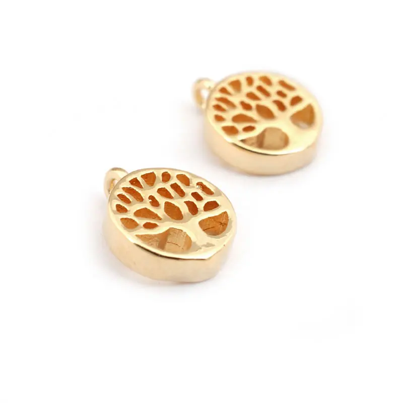 18K Gold Color Brass Round Tree Encantos Pingentes para Mulheres, Alta Qualidade, Fazer Jóias DIY Suprimentos, Colar, Brincos Acessórios