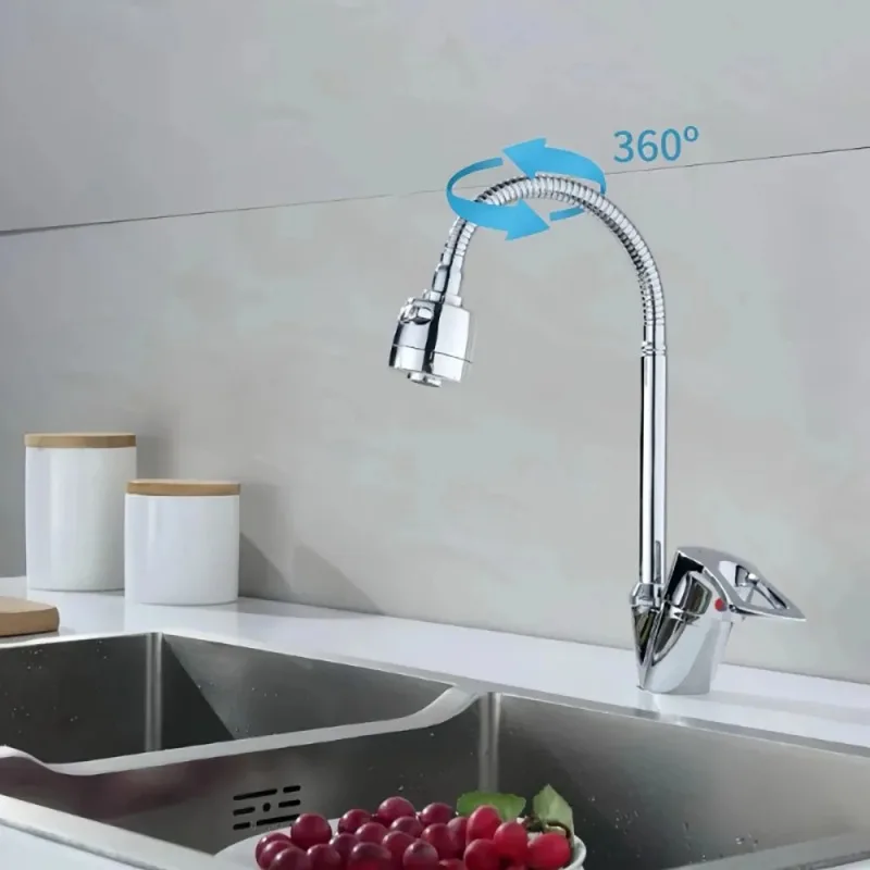 

2 Modes Kitchen Faucet 304 Stainless Steel Faucet Flexible 360° Rotation Chrome Kitchen Sink Faucet Deck Mount Cold Hot Water