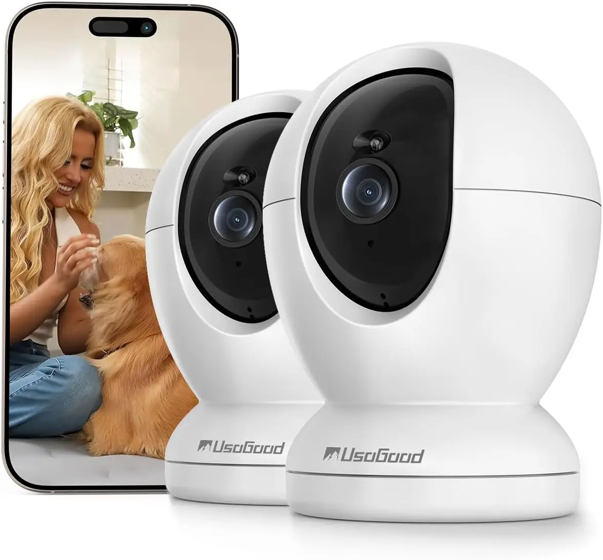 

2.5K Indoor Security Camera, 360° View, Motion Tracking, Night Vision, 2-Way Audio, WiFi Compatible (2-Pack)