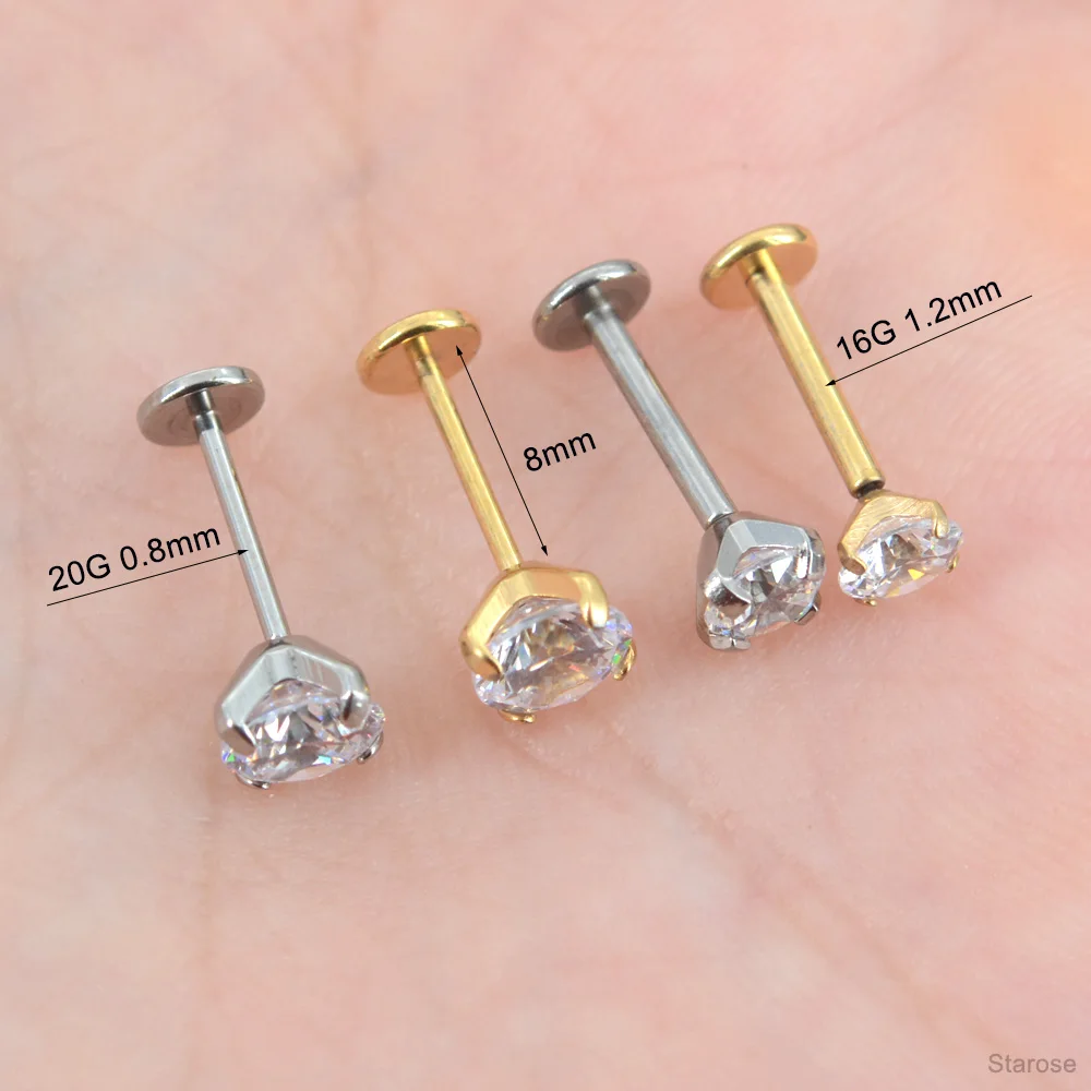 2 Pcs/Lot Push-in Crystal Labret Stud Nose Ring 1.5/4mm Stainless Steel Plug-in Conch Piercing Tragus Helix Piercing Ear Studs