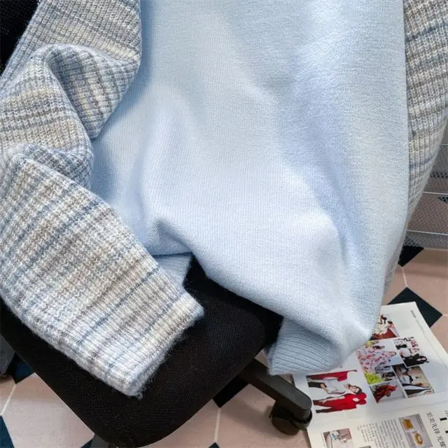 เสื้อสเวตเตอร์ไหมพรมสไตล์ญี่ปุ่น ลายทางสีตัดกัน สไตล์วินเทจ สำหรับผู้หญิง แฟชั่นลำลอง