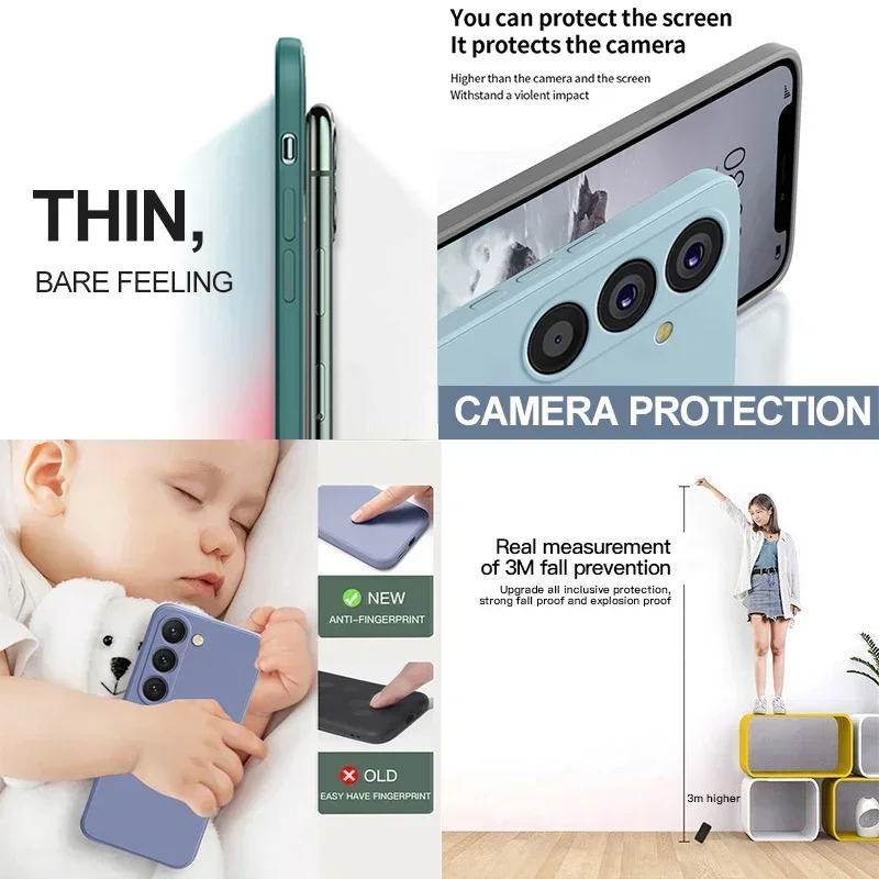 لسامسونج A54 5G حالة السائل سيليكون عدسة الكاميرا حامي الحالات الهاتف لسامسونج غالاكسي A54 A55 A15 5G لينة الغطاء الخلفي