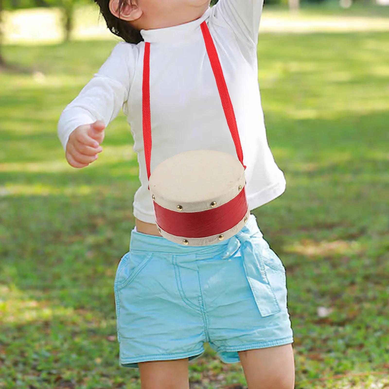 

Kids Red Sheepskin Double Sided Drum Easy Learning Adjustable Tone Marching Drum Outdoor Educational Instrument