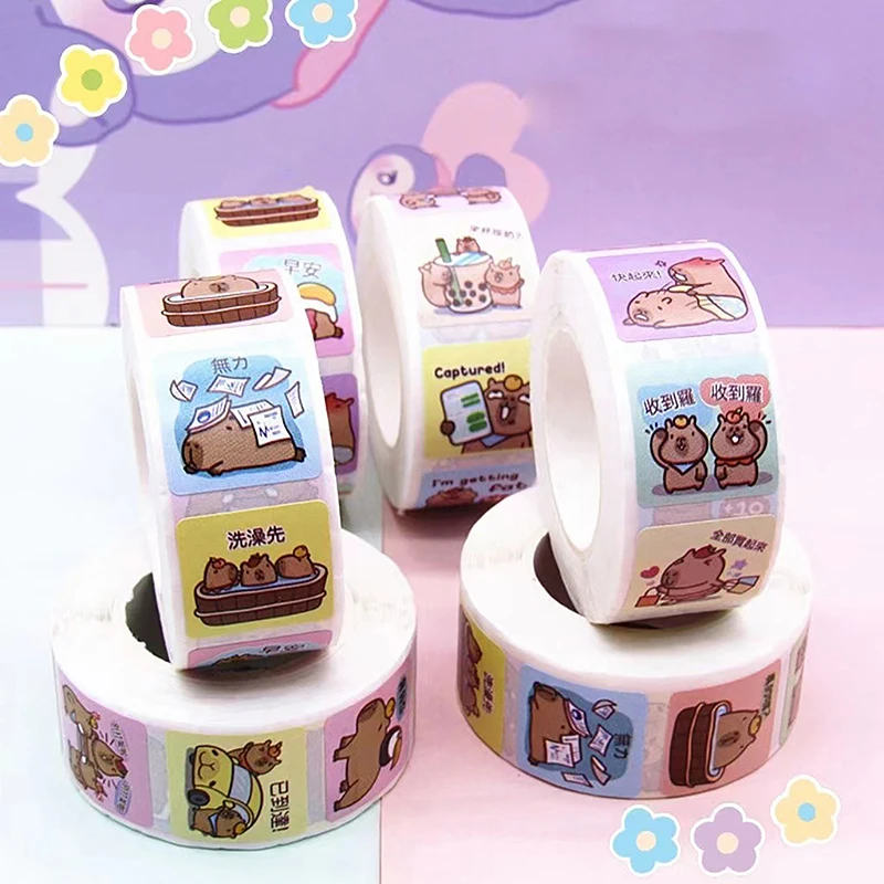 Autocollants décoratifs imperméables de style Capybara pour enfant, stickers esthétiques, graffiti, mignon, pour bagages, ordinateur portable, tasse, téléphone, journal intime, livre, jouet, 500 pièces/rouleau