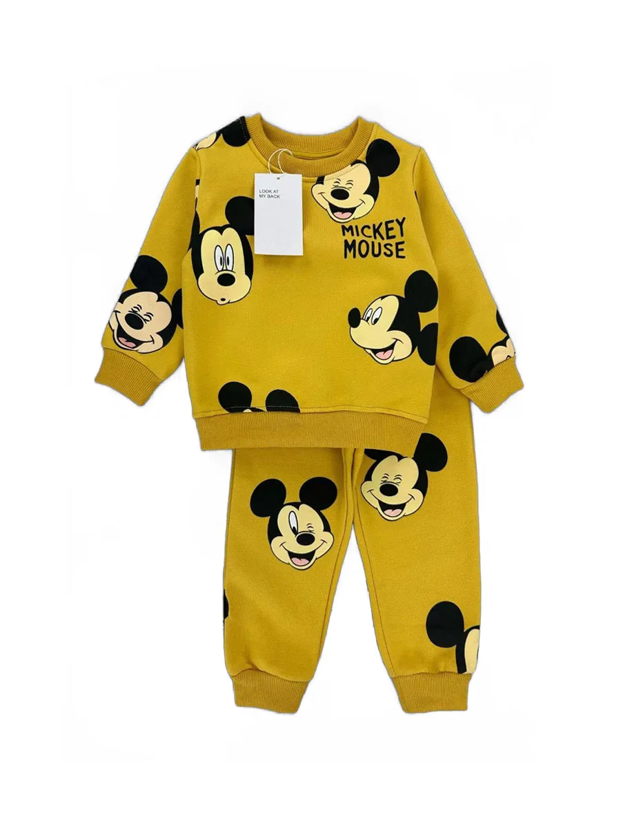 Disney Boys Girls Autumn winter Clothes Mickey Sweatshirt+Pants 2pcs Fleece for warmth Kids Suits 2-6year girls clothes set