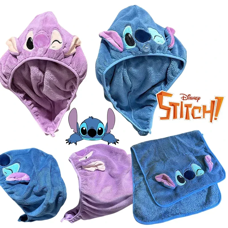 

Disney Stitch Hair Drying Hat Woman Microfiber Hair Towel Cap Super Absorbent Home Bath Cap Cartoon Anime Cleaning Towel Turban