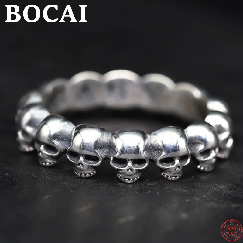 BOCAI S925 Sterling Silver Rings for Men Women Couple Closed Retro Trendsetter Puck Hand Ornaments Pure Argentum Jewelry