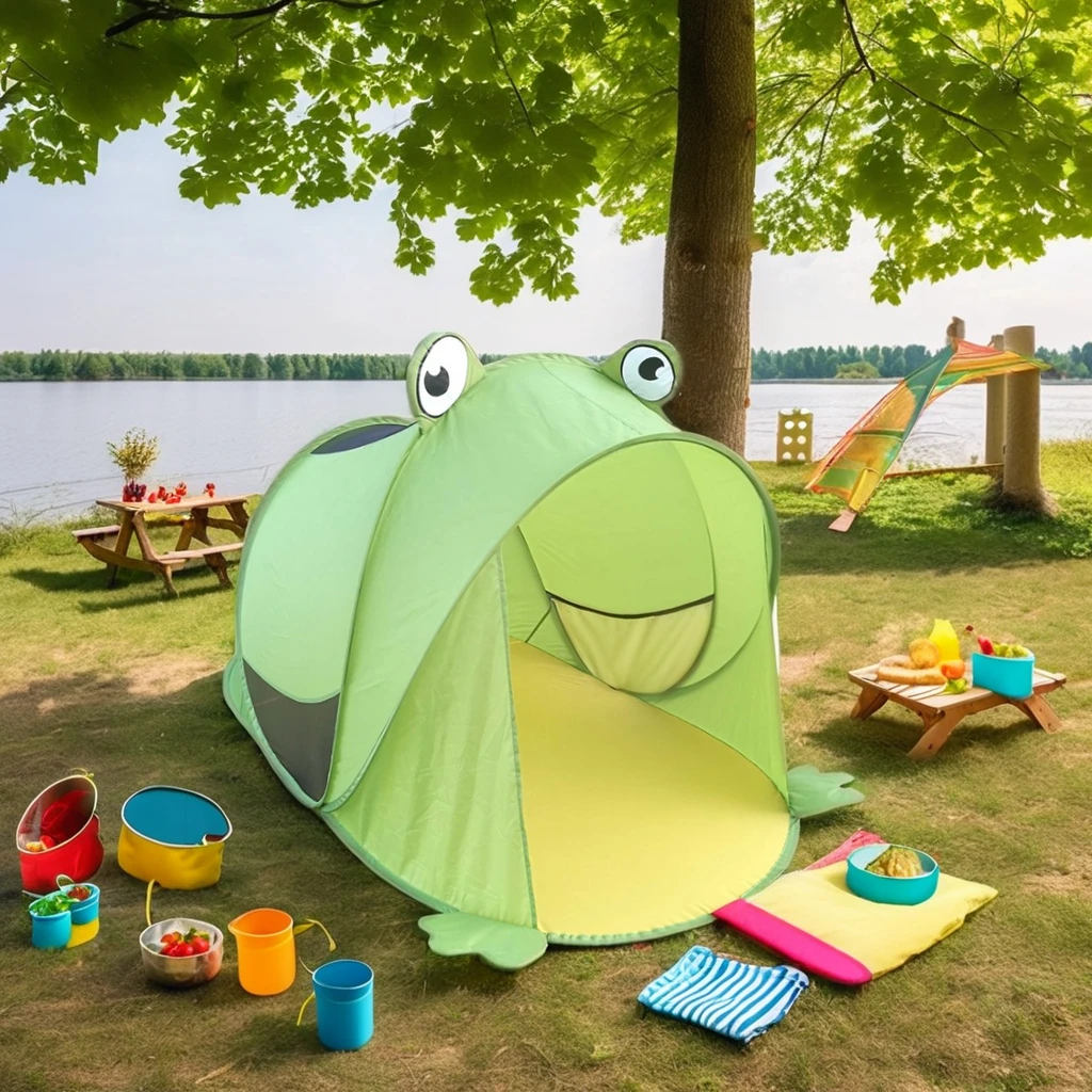 Hot Selling Green Frog Shape Pop Up Kids Tent Automatic Indoor/Outdoor Pet Tent For 2 Persons Summer Steel Frame