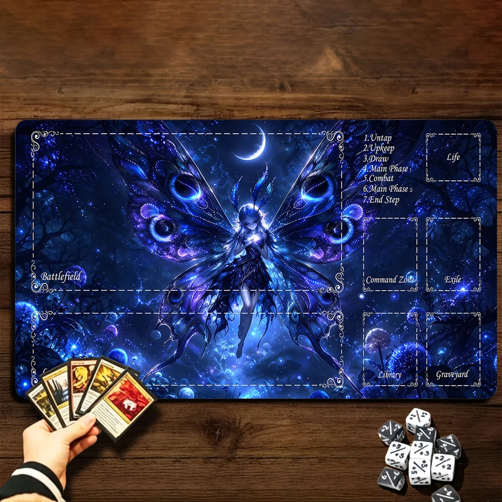 Mysterious Butterfly Sprite TCG Playmat Magic Playmat Gathering Gaming Mat with Stitched Edge Anti-slip base Trading Card Game
