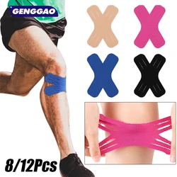 8/12PCS Kinesiology Tape, Muscle Support Elastic Athletic Sports Tape Therapy Recovery Adhesive X Type for Knees, Shoulder