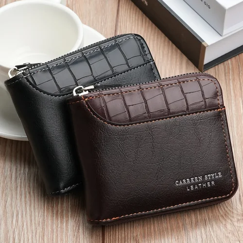 Imagen 2 del producto Cartera de cuero para hombre, monedero de lujo para hombre, tarjeteros con cremallera y bolsillo para monedas, billeteras Rfid, regalos para hombre, bolsa de dinero