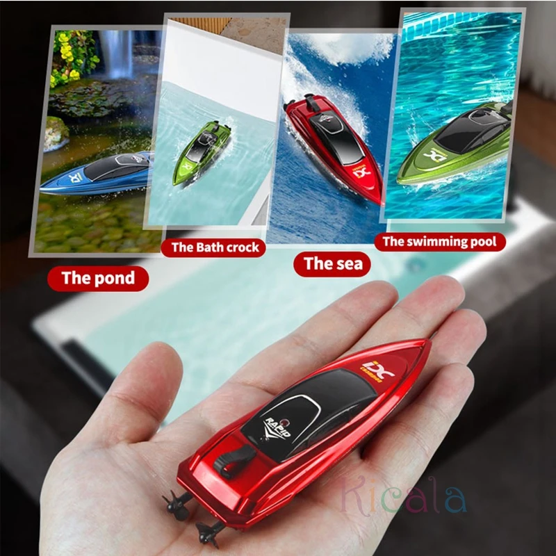 Mini RC Speed Boat 5km/h Radio Remote Controlled High Speed Ship with LED Light Boat Electric Summer Water Pool Toys For Kids