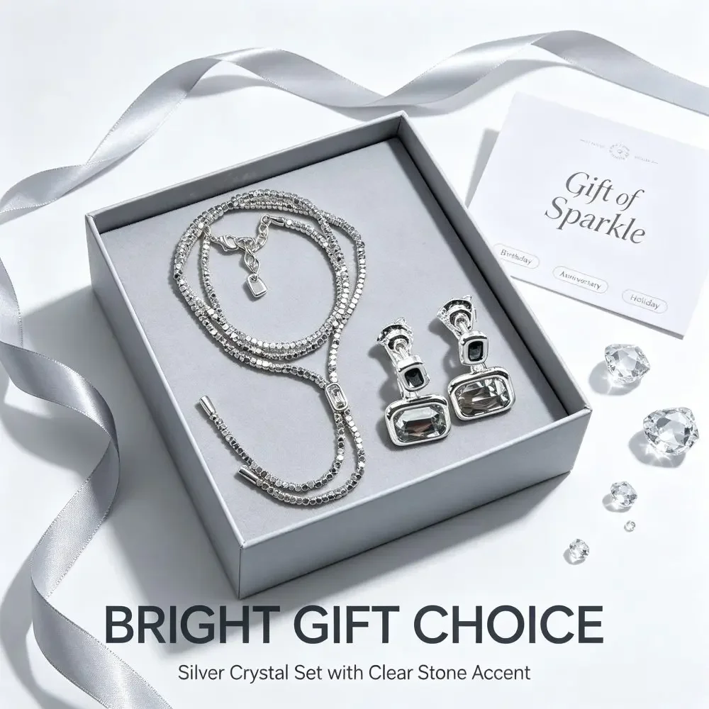 2026 Spain Hot Selling OL Style Colorful Zircon Earrings, Rice Grain Stone Necklace Two Piece Set, Holiday Gift