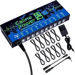 Caline CP-207 Truly Isolated Pedal Power Supply 10 Outputs For 9V 12V 18V Guitar Effects with Adapter and 12 Cables Accessories