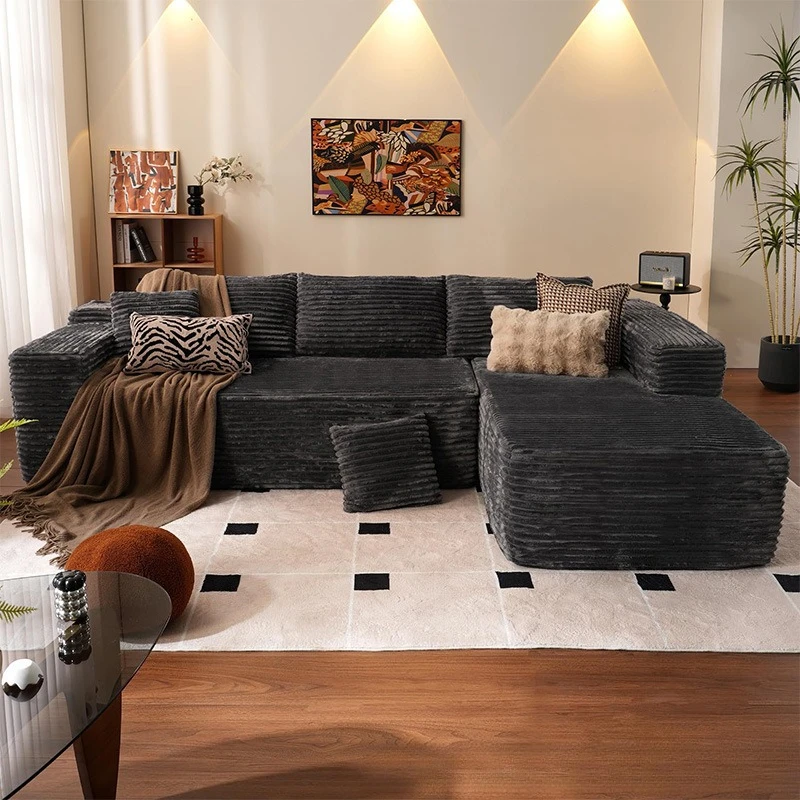SofaCompressed Fabric Combination Sofa Corduroy Home Minimalist Living Room L-shaped Modular Chaise Longue Lazy Sofa L-shaped