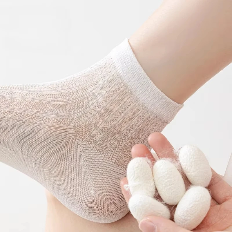 Damen-Knöchelsocken, 1/3/6 Paar, hohles Netzdesign, antibakterieller Stoff, Sommer, dünn, atmungsaktiv, solide Seidensocken für Damen – Detail 5