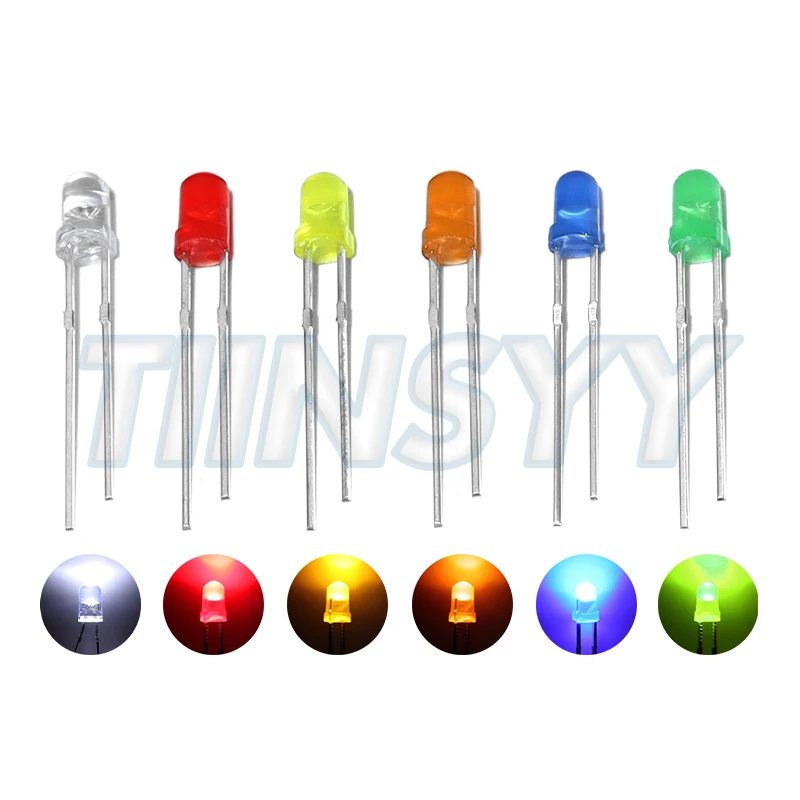 3mm LED Diode F3 Assorted Kit White Green Red Blue Yellow Orange Pink Purple Warm White DIY Light Emitting Diode