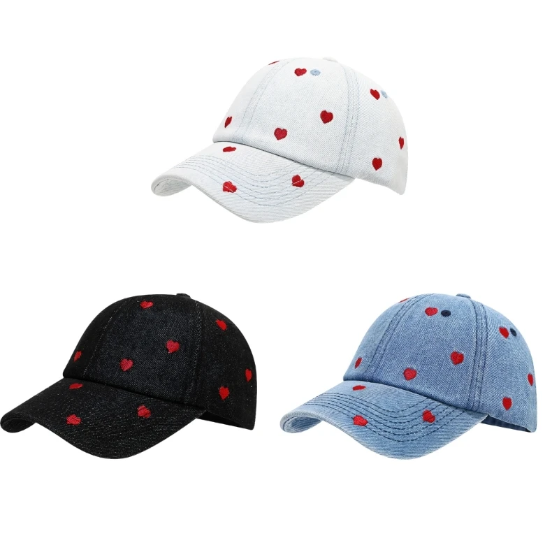 340D Trendy Pair Matching Cotton Caps Embroidered Heart Stitching For Him Her