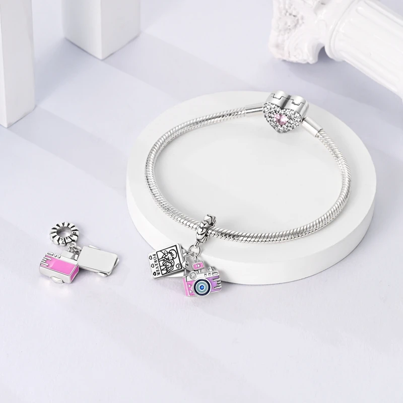 Rubik's Cube Paint Board Lipstick Charms Bead 925 Sterling Silver CZ Zircon Dangle Fit Original Bracelet DIY Jewelry Gift