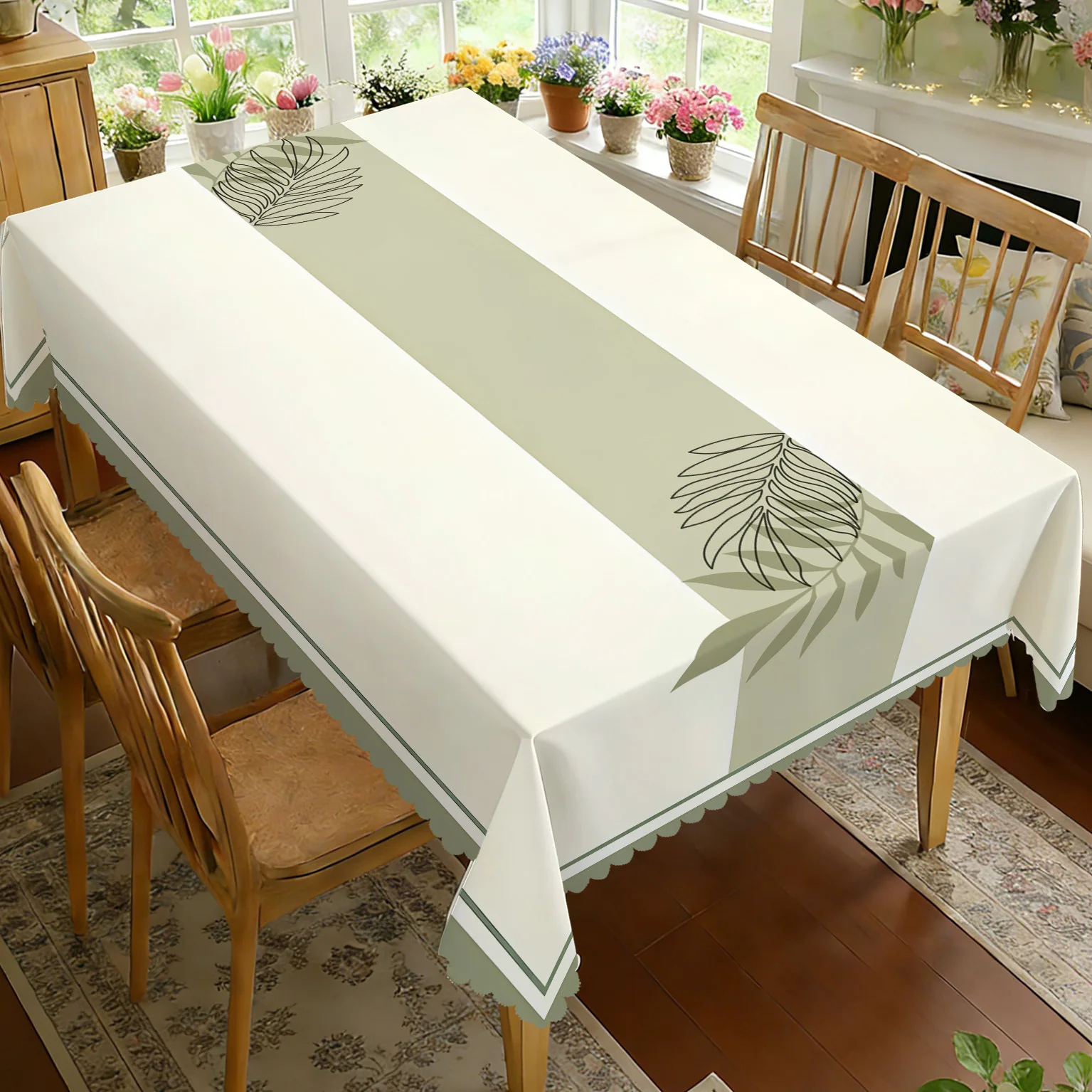 Elegant Rectangular Botanical Leaf Print Tablecloth Cover for Dining Room Decor Tropical Nursery Table Linen