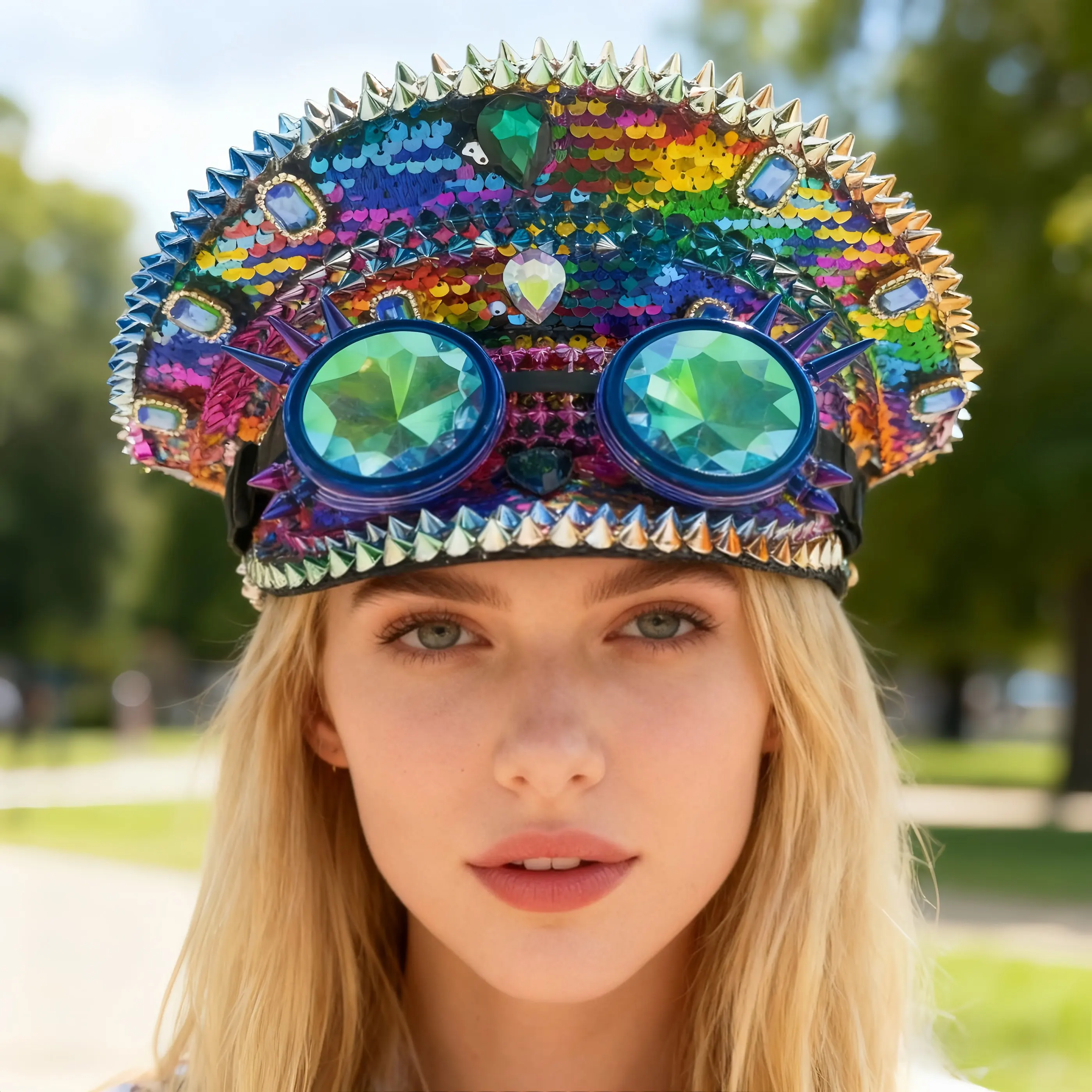 Steampunk Festival Captain Hat Rhinestone Goggles Unisex Adult Sequin Anime Accessories Music Festival Cosplay Cap