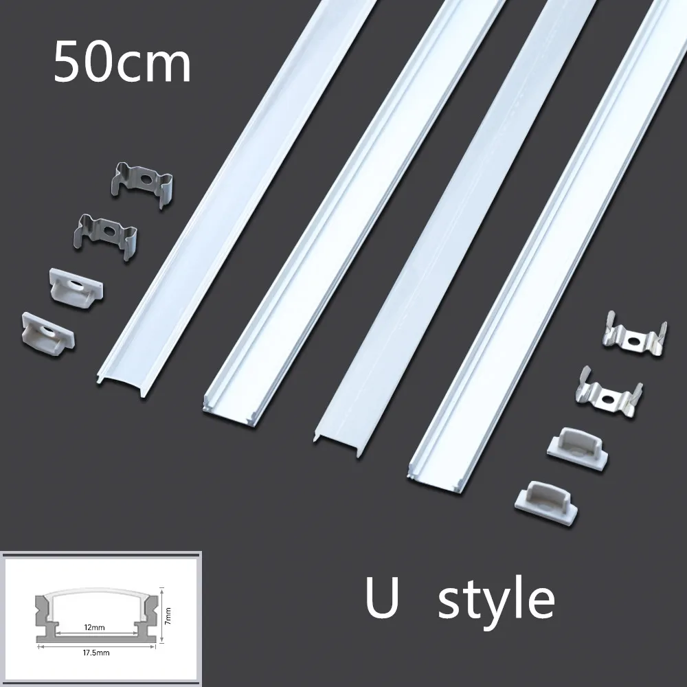 LED 50cm Aluminium Channel for Led Strip V/U Shape Aluminum Profile with Diffuser Milky PC Cover,LED Bar Strips Light Holder