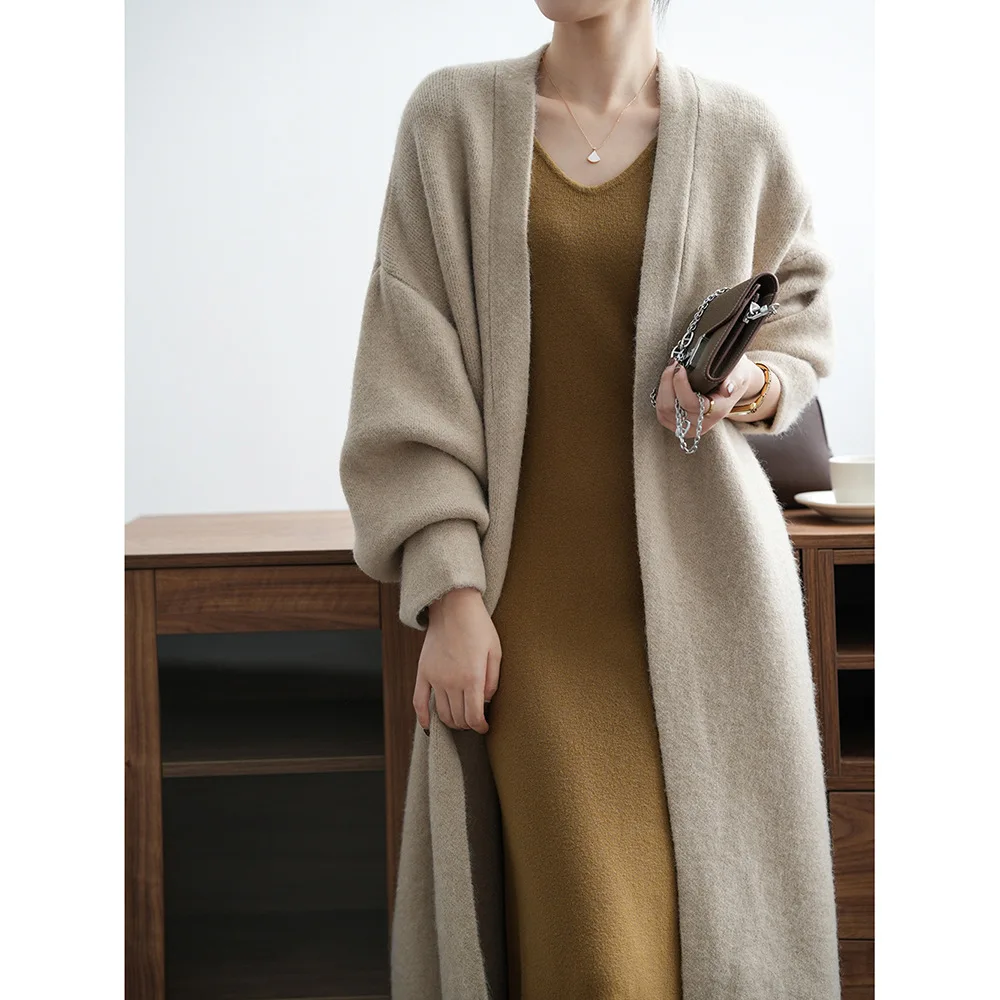 

Cozy Lazy Style Sweater Cardigan Women Loose Solid Color Long Warm Coat For Autumn And Winter