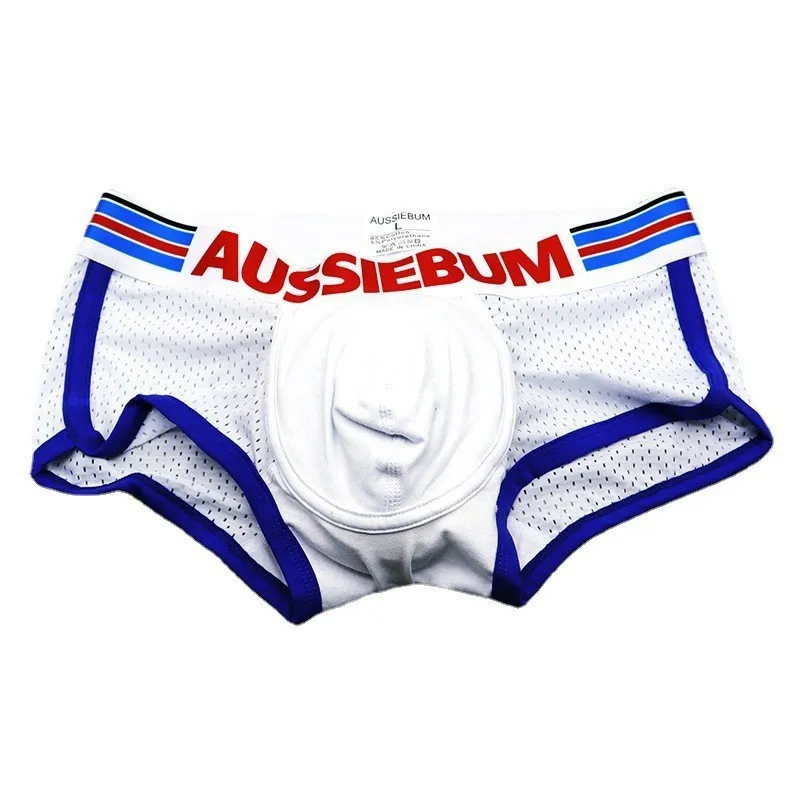 AUSSIEBUM men\'s underwear Breathable mesh cotton boxer briefs U convex design jockstrap sexy stretch comfortable underpants