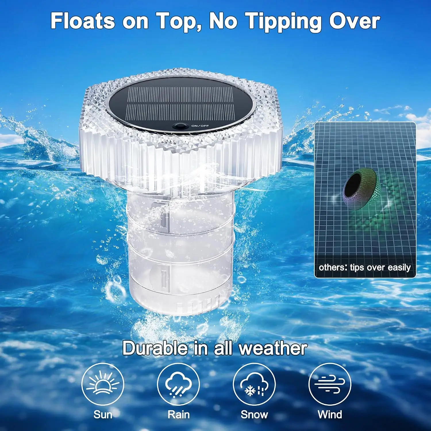 Waterproof for solar Powered Pool Light Remote Control 5 Lighting Modes IP68 Certification Floating Dispenser for 3 Inch Tablets