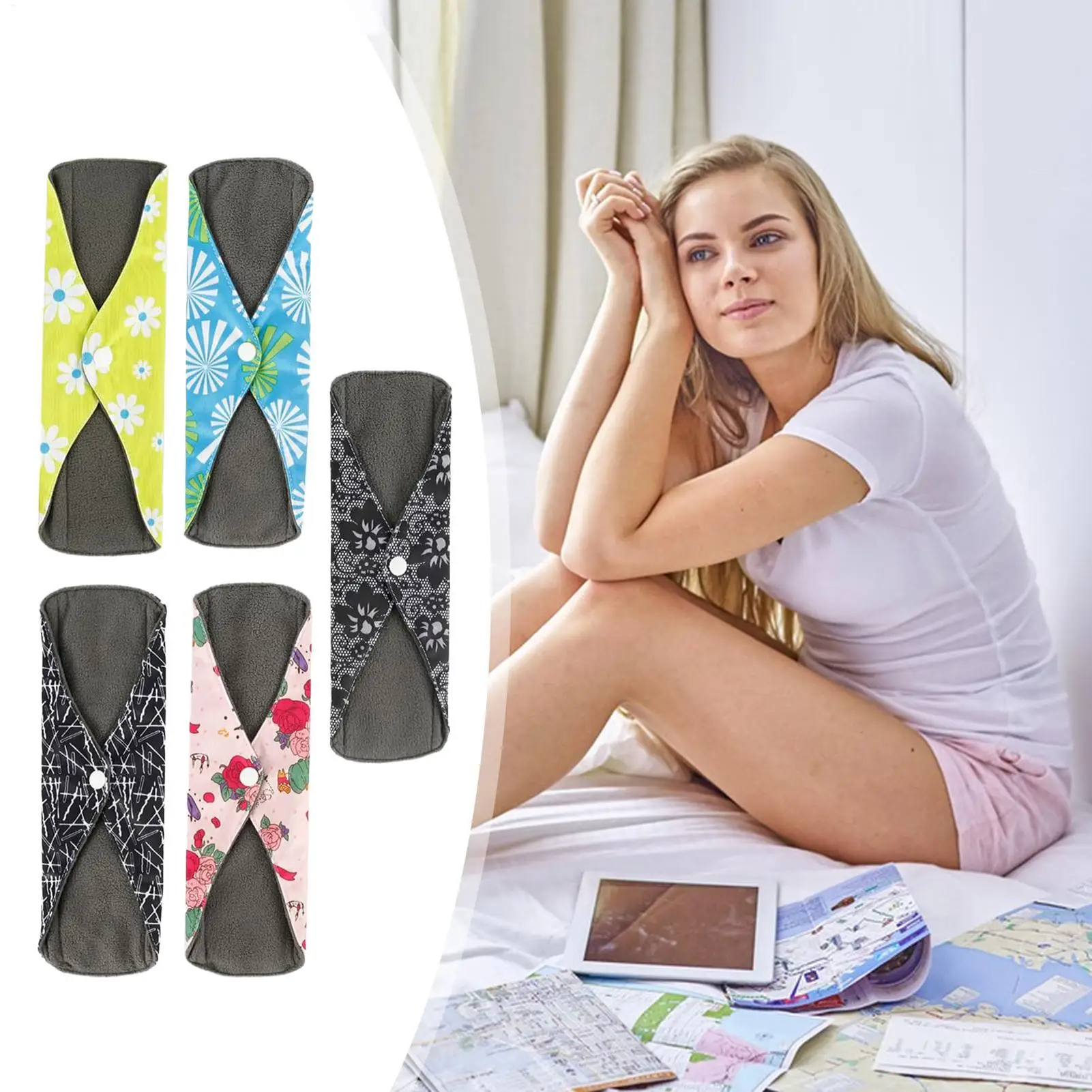

Reusable Pads Menstrual Washable Leak-Proof Napkins 5-Piece Soft Menstrual Panty Liners for Women Mother Postpartum Overnight