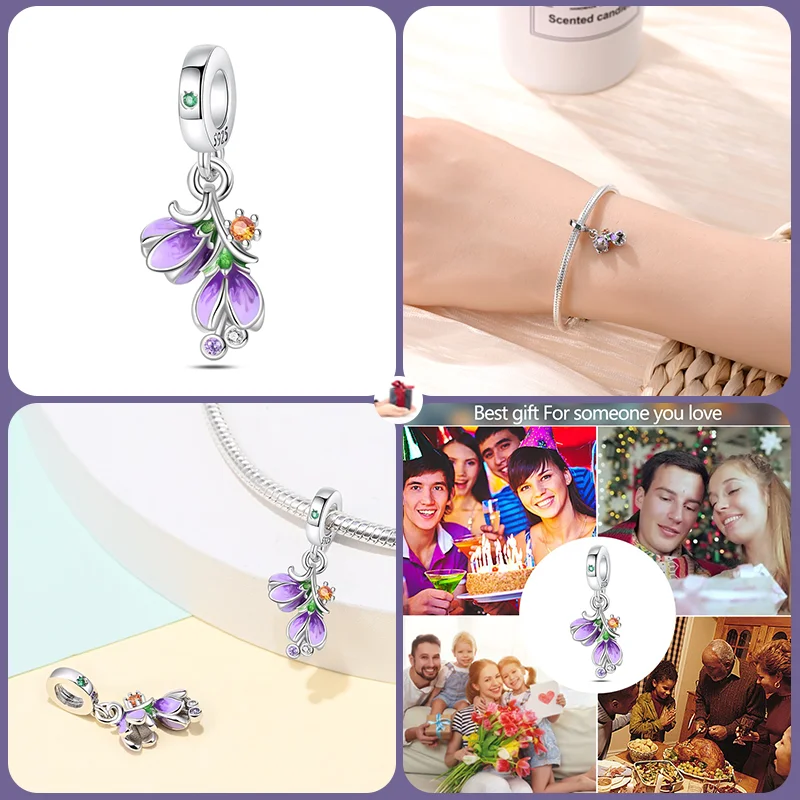 2024 New Fashion Colorful Flower Butterfly Charm Beads Suitable for Pandora Original Bracelet DIY Exquisite Jewelry Gift Making