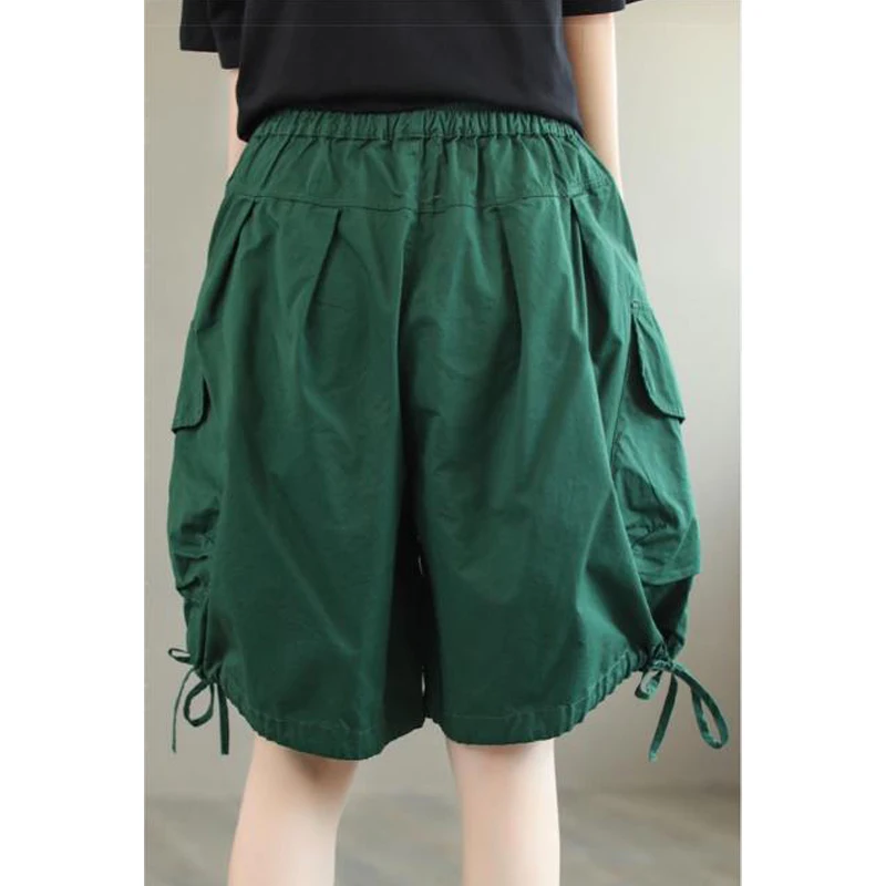 Women Trendy Vintage High Waist Lace Up Pockets Baggy Cargo Short Pants 2024 Summer Female Casual Streetwear Loose Beach Shorts