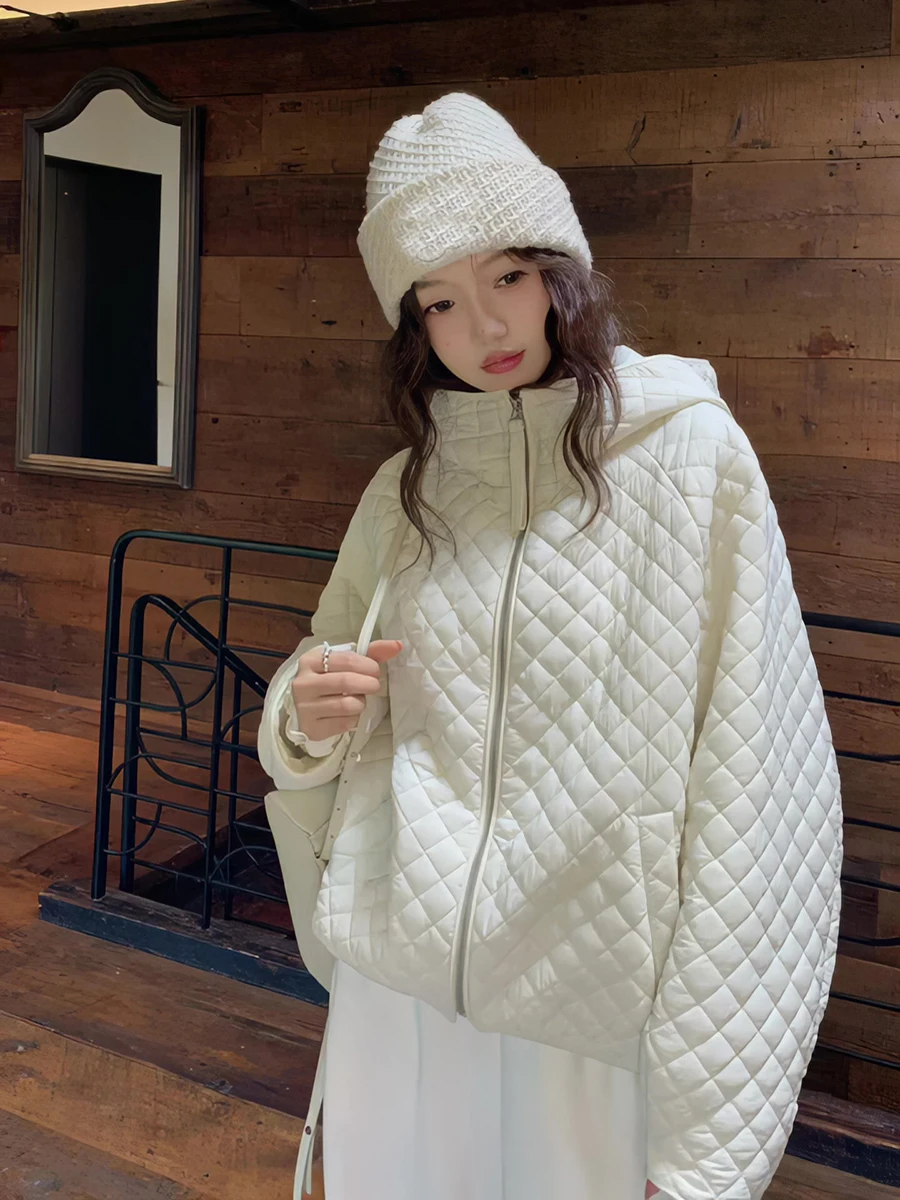 

Lightweight Padded Jacket Women's Short Style White Duck down Coat Hooded Commute Style Korean Version Slim Fit Long Sleeve