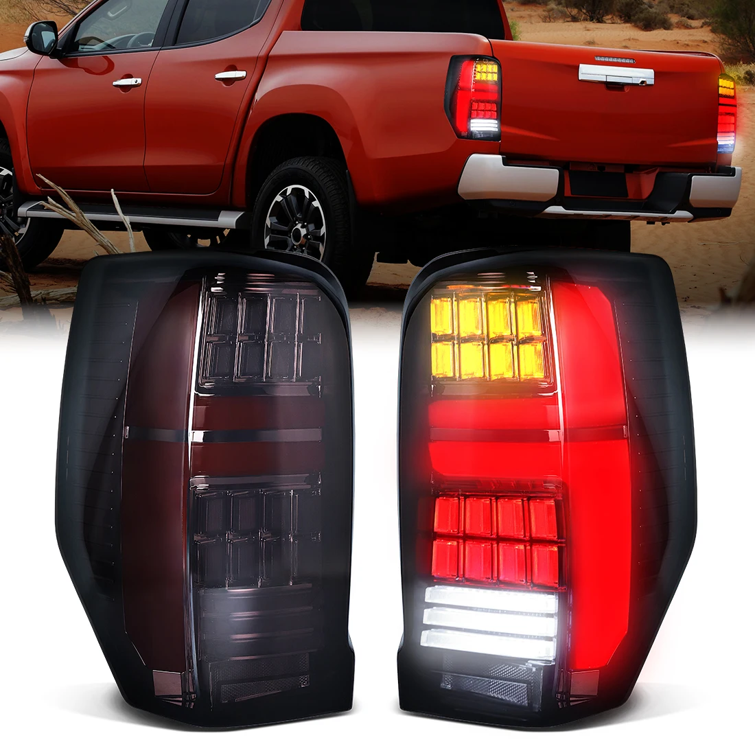 

Для Mitsubishi Triton L200 2019-2022 Комплект дымчатых светодиодных задних фонарей — полный комплект с фонарями заднего хода и указателями поворота