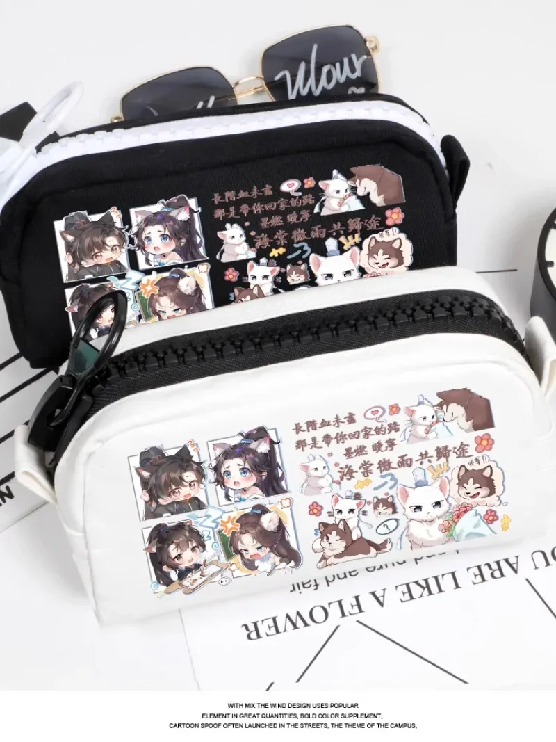 Anime The Husky and His White Cat Shizun Cosplay Chu Wanning Mo Ran Cartoon Canvas Student Flip Pen Bag Pencil Case Stationery