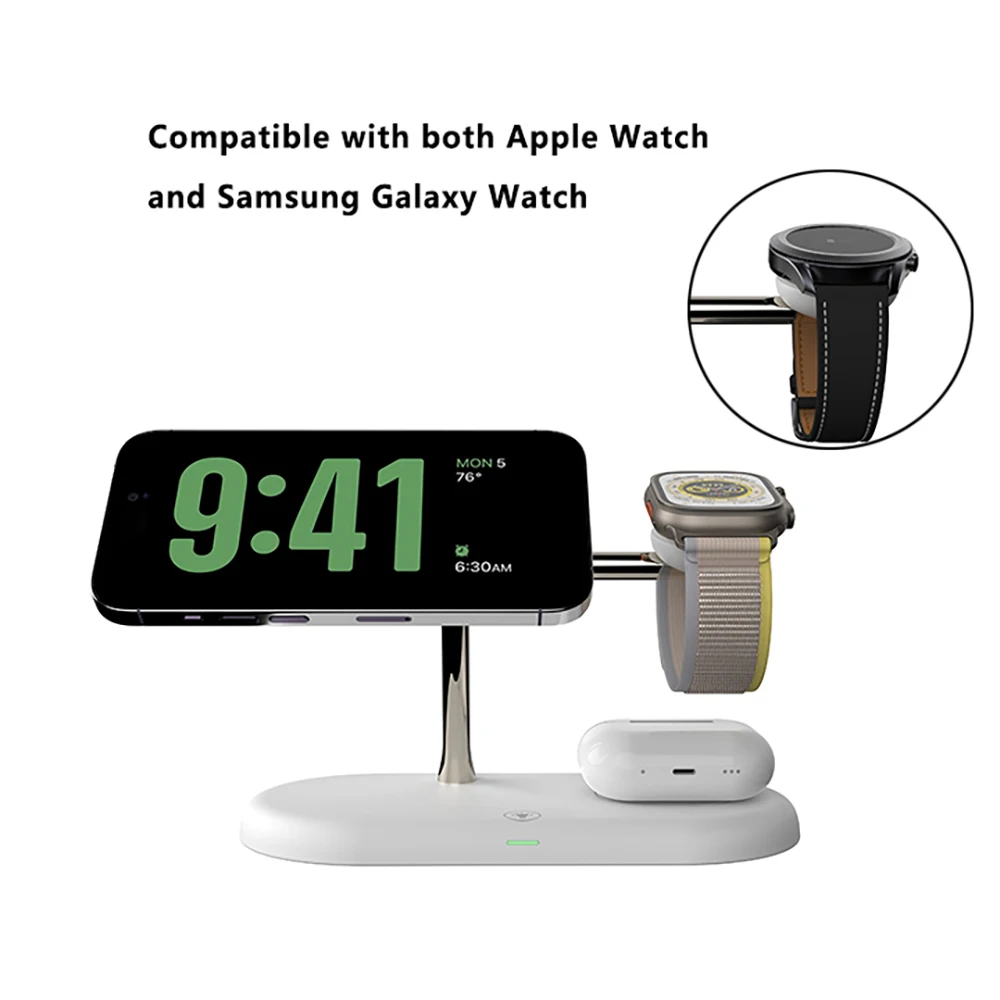 3-in-1 kabelloser Ladeständer für iPhone 12/13/14/15/16/17 Schnellladestation für Apple Watch 10 9 8 7 6 5 4 Airpods 2 3 Pro
