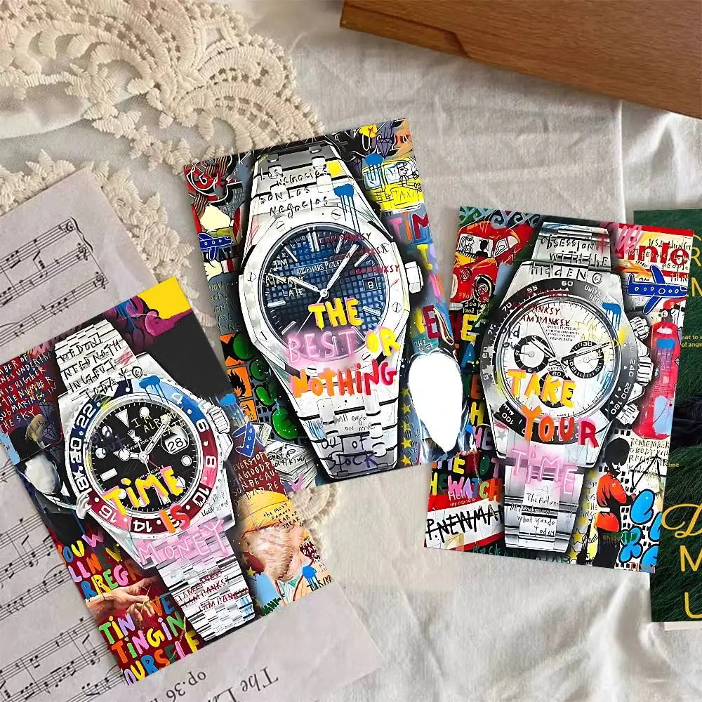 Time Is Money Watch Street Graffiti Vintage Posters Sticky Whitepaper Sticker DIY Room Bar Cafe Room Wall Decor