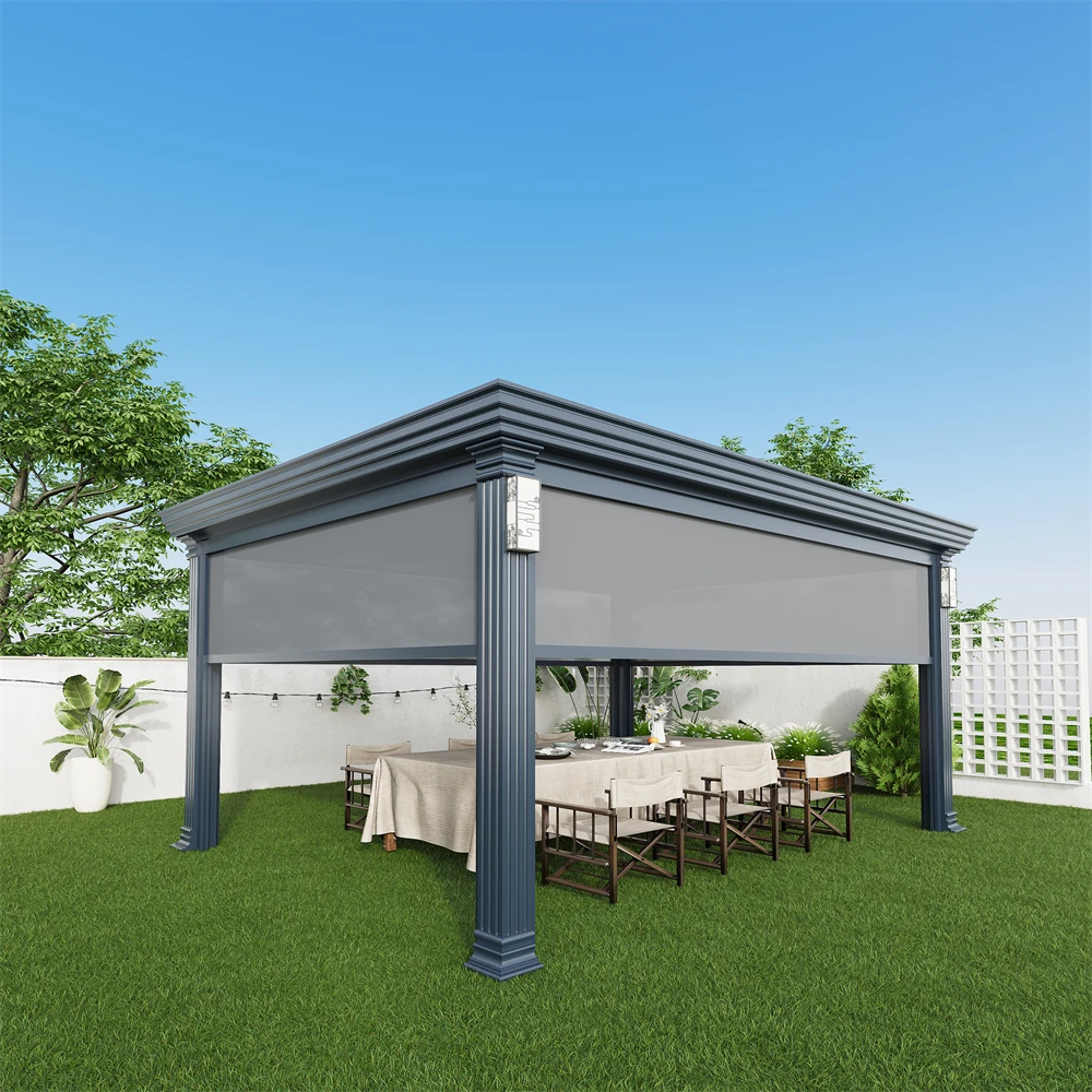 Produk baru taman luar ruangan aluminium Louvered Pergola dengan Shutter aluminium