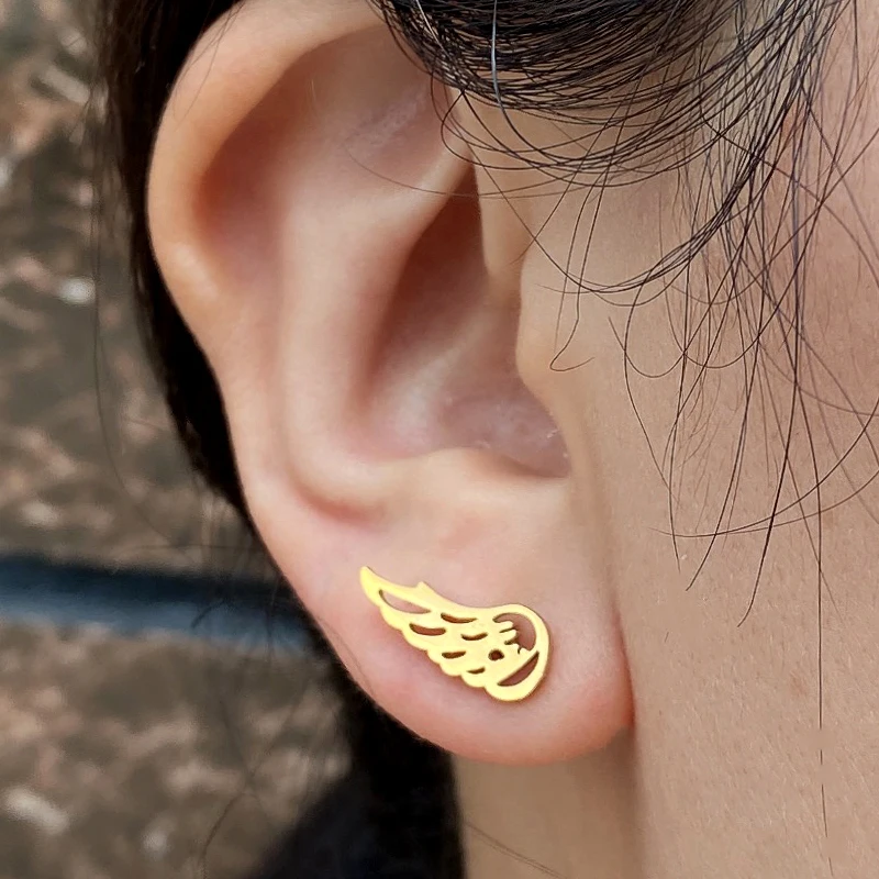 Stainless Steel Mini Earrings Girls Minimalist Punk Gold Color Coconut Tree Dolphin Star Moon Stud Earring Party Jewelry Brincos - view 2