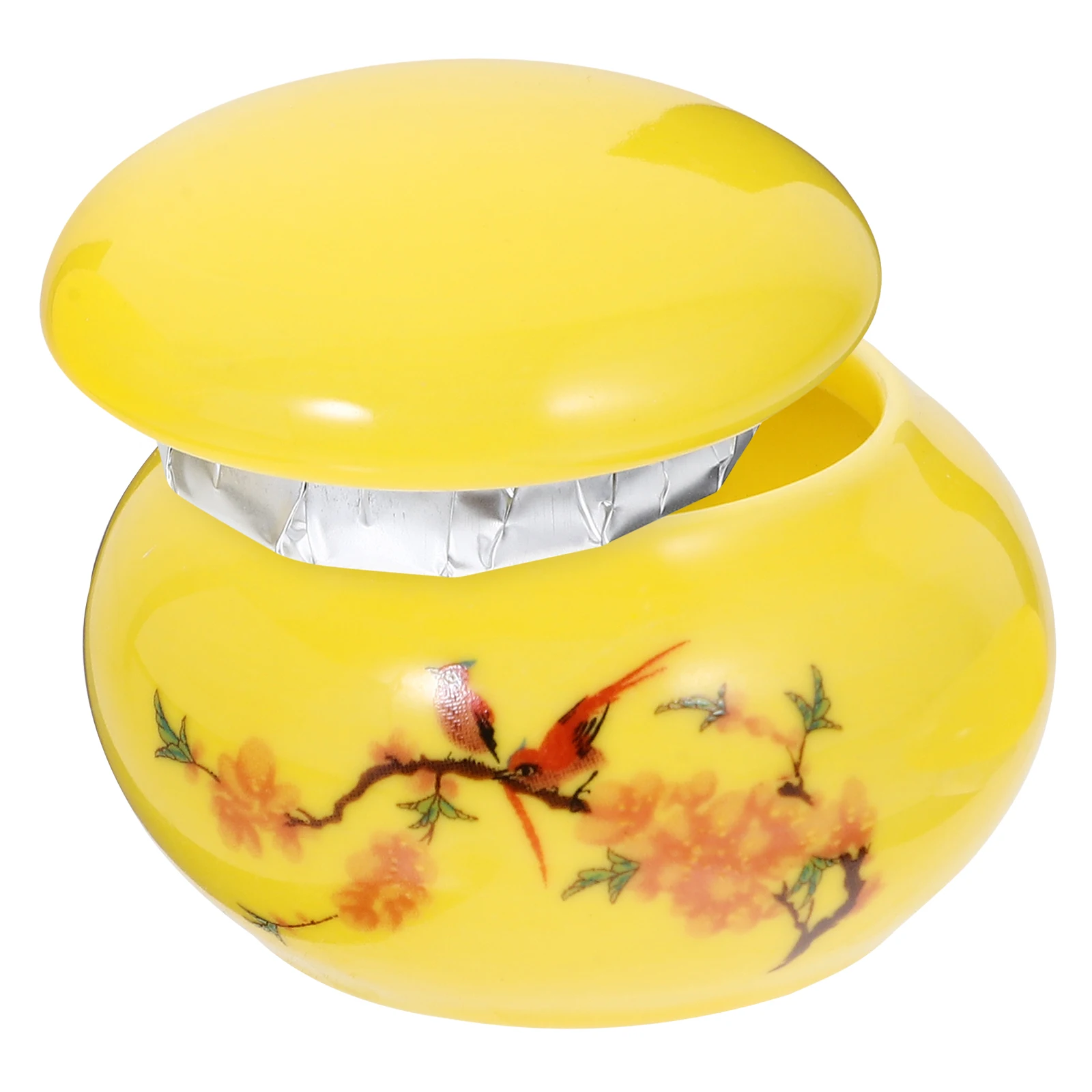 

Retro Chinese Ceramic Tea Canister Yellow Printed Medium Size Sealed Jar for Tea Coffee Spice Storage Airtight Container