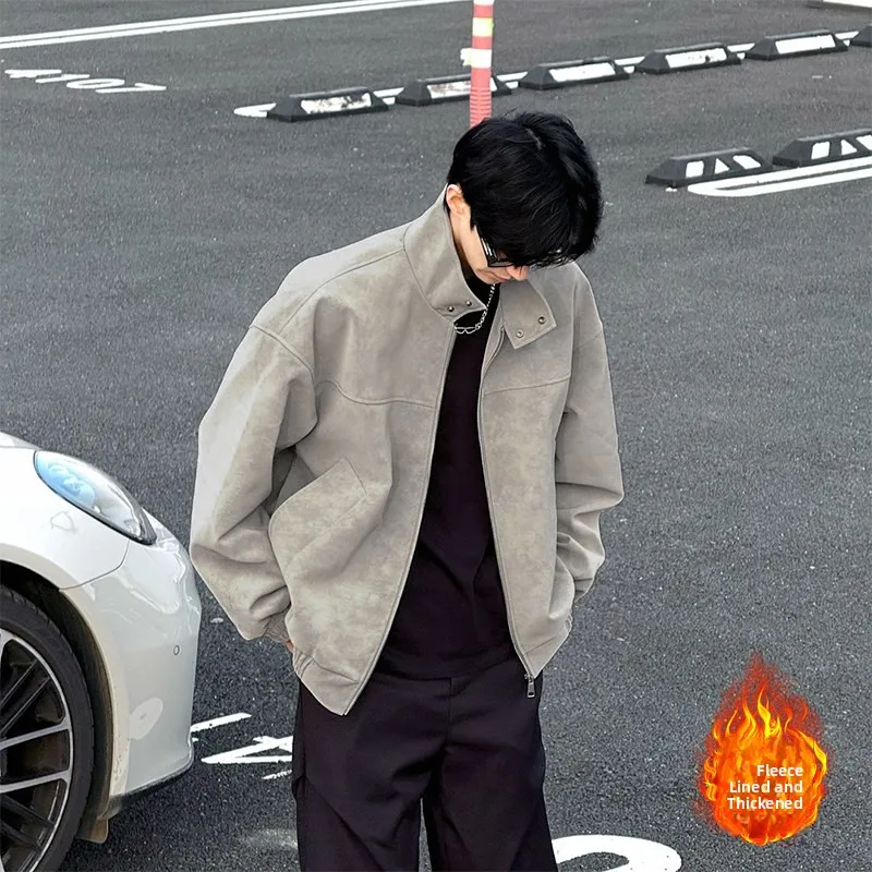 Easu NO LOGO FLUS Autumn Winter Dyed Leather Jaet Cotton Vest Fce Lined Warm Retro American Sle Youth Outerwear