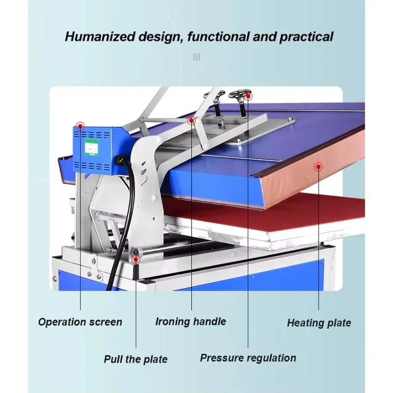 ضغط حراري قابل للتخصيص، ضغط حراري مسطح عالي الضغط مع سحب يدوي، مناسب لإعلان الملابس والوسائد.