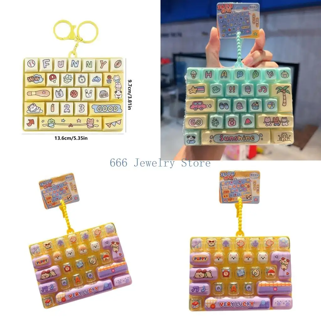 F2TD Waiting Time Keychain Toy, Portable Keyboard Style 26 Key Press Play Accessory for Bags, Desks and Everyday Carry Use