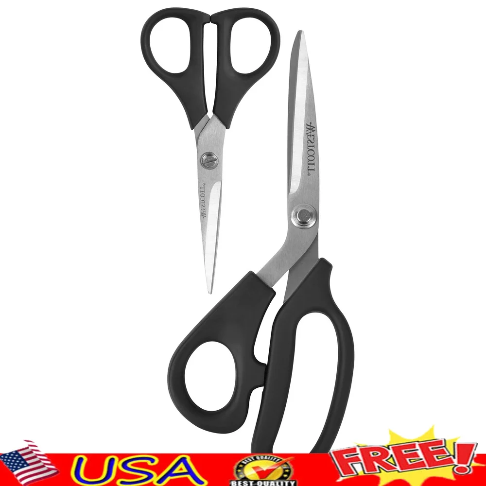 

Multipurpose Scissors Set 8 Inch Bent Handle and 5 Inch Straight Blades Stainless Steel Office School Home Use 2-Piece
