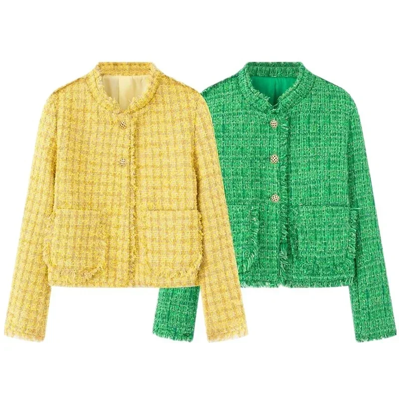 

2025 New Yellow Fringe Thin Outerwear Commute Versatile High-End Feel Autumn New Arrival Women's Coat Ladylike Sle